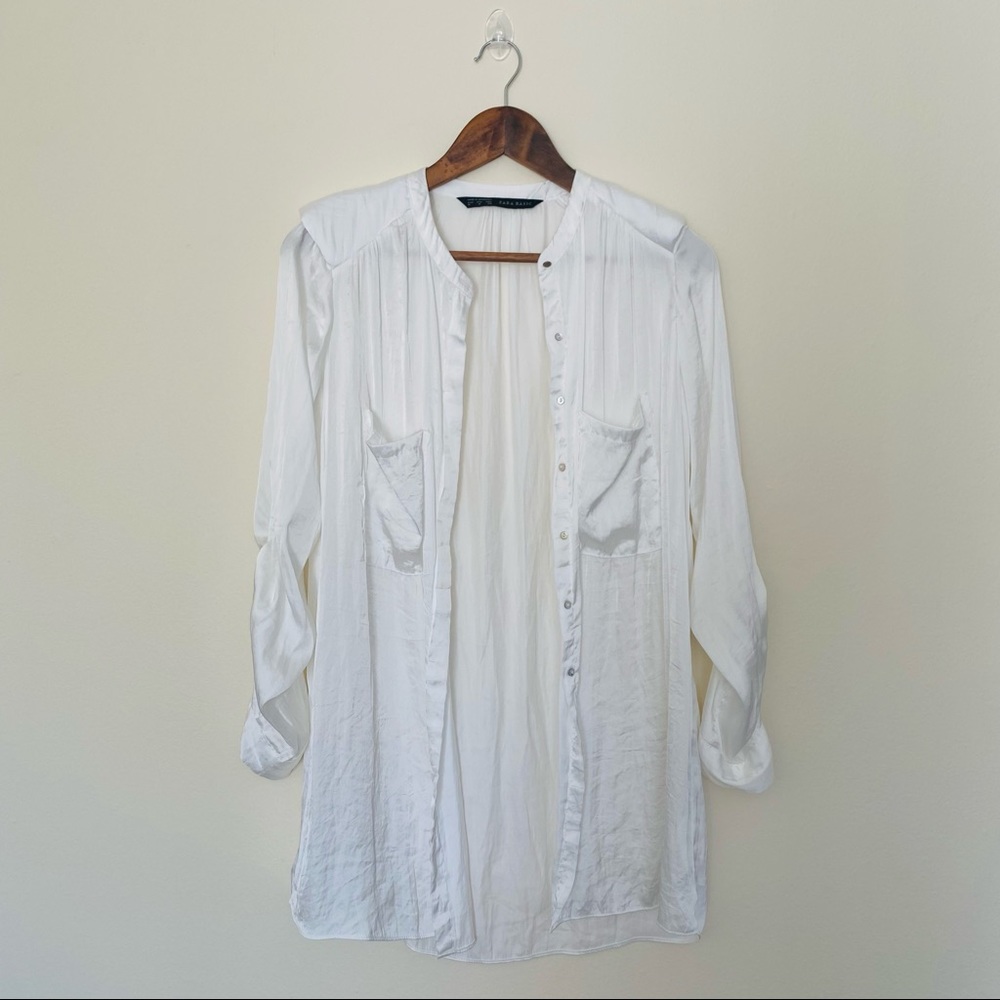 Zara White Satin Tunic Top